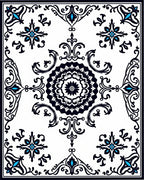 Black Blue White Damask Floral Medallion Rug