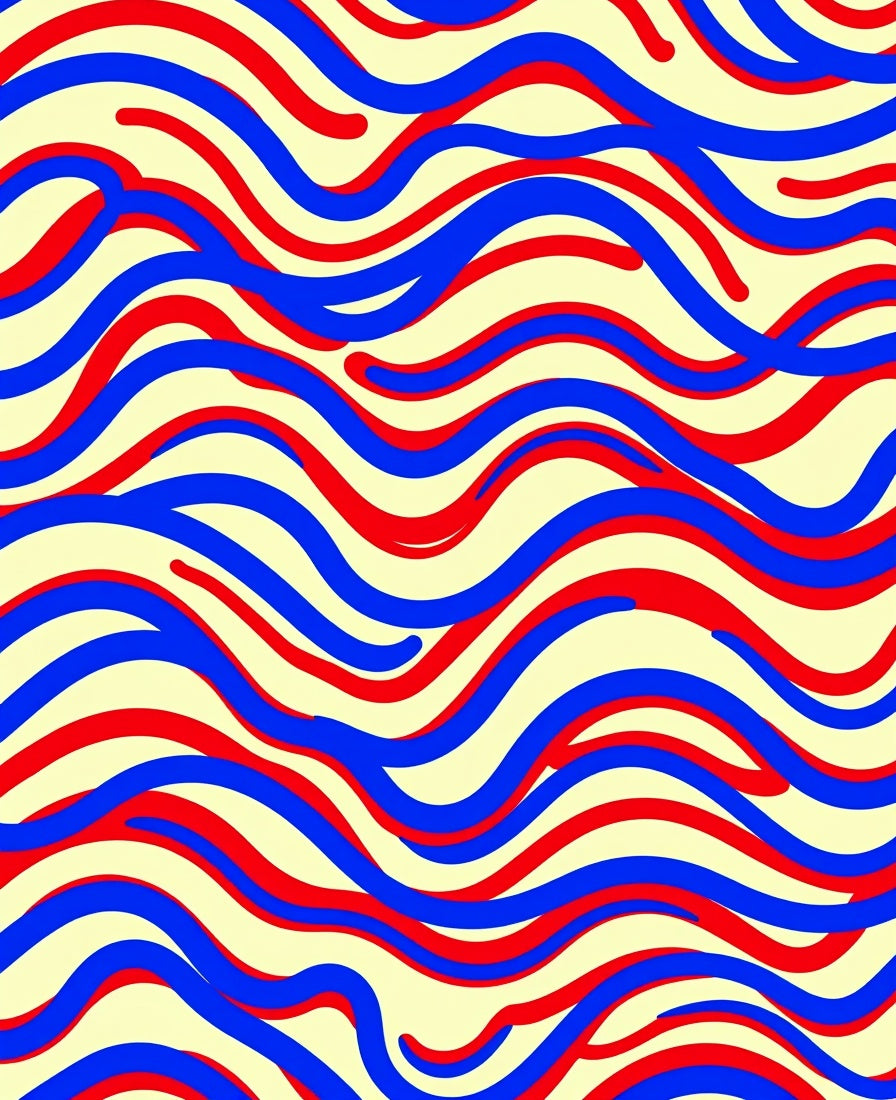 Red Blue Wavy Abstract Lines Rug