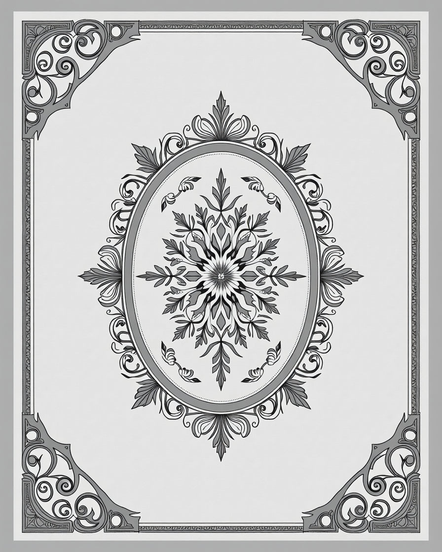 Ornate Gray Floral Medallion Border Rug