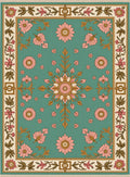 Aqua Pink Floral Medallion Border Rug