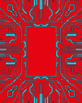 Red Circuit Board Neon Lines Rug