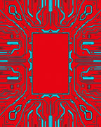 Red Circuit Board Neon Lines Rug
