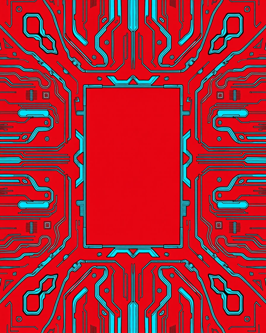 Red Circuit Board Neon Lines Rug
