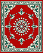 Crimson Green Floral Medallion Ornament Rug