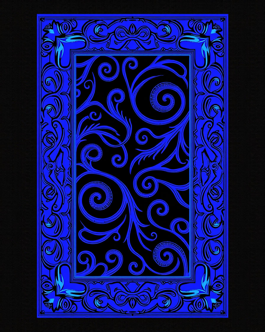 Electric Blue Ornate Scrollwork Rug