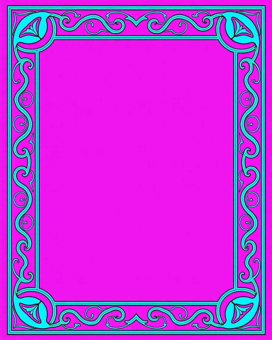 Vibrant Pink Turquoise Ornate Frame Rug