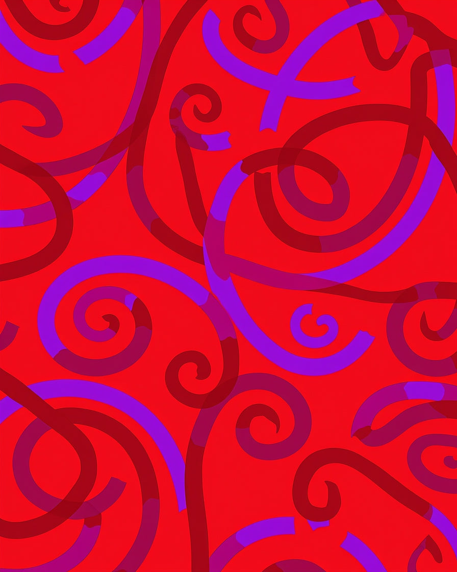 Crimson Swirls Abstract Ribbon Rug