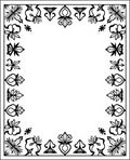 Ornate Floral Border Black White Rug