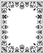 Ornate Floral Border Black White Rug