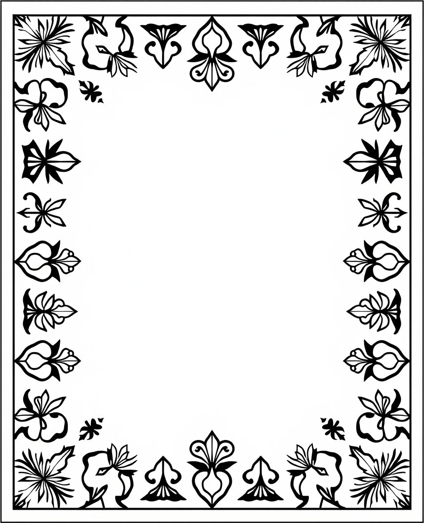 Ornate Floral Border Black White Rug