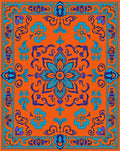 Vibrant Orange Blue Floral Medallion Rug