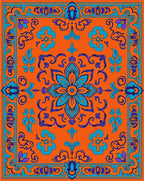 Vibrant Orange Blue Floral Medallion Rug