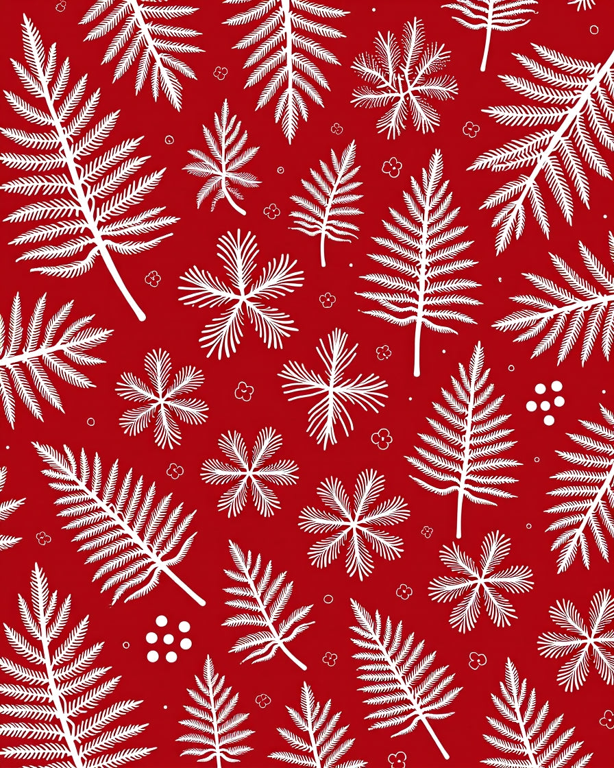 White Fern Leaf Scarlet Background Rug