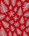 White Fern Leaf Scarlet Background Rug