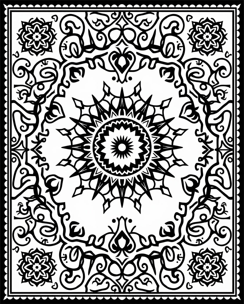 Black White Medallion Mandala Art Rug