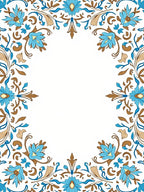 Blue Brown Floral Vine Border Rug