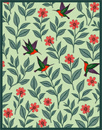 Whimsical Orange Flower Hummingbird Garden Rug