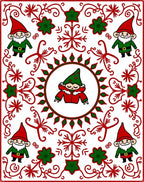 Festive Red Green Gnome Holiday Round Rug