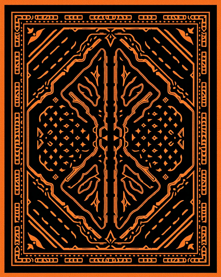 Bold Orange Black Geometric Frame Rug