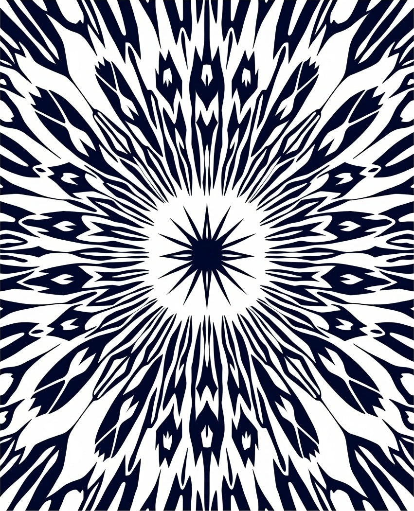 Dark Blue Sunburst Starburst Explosion Rug