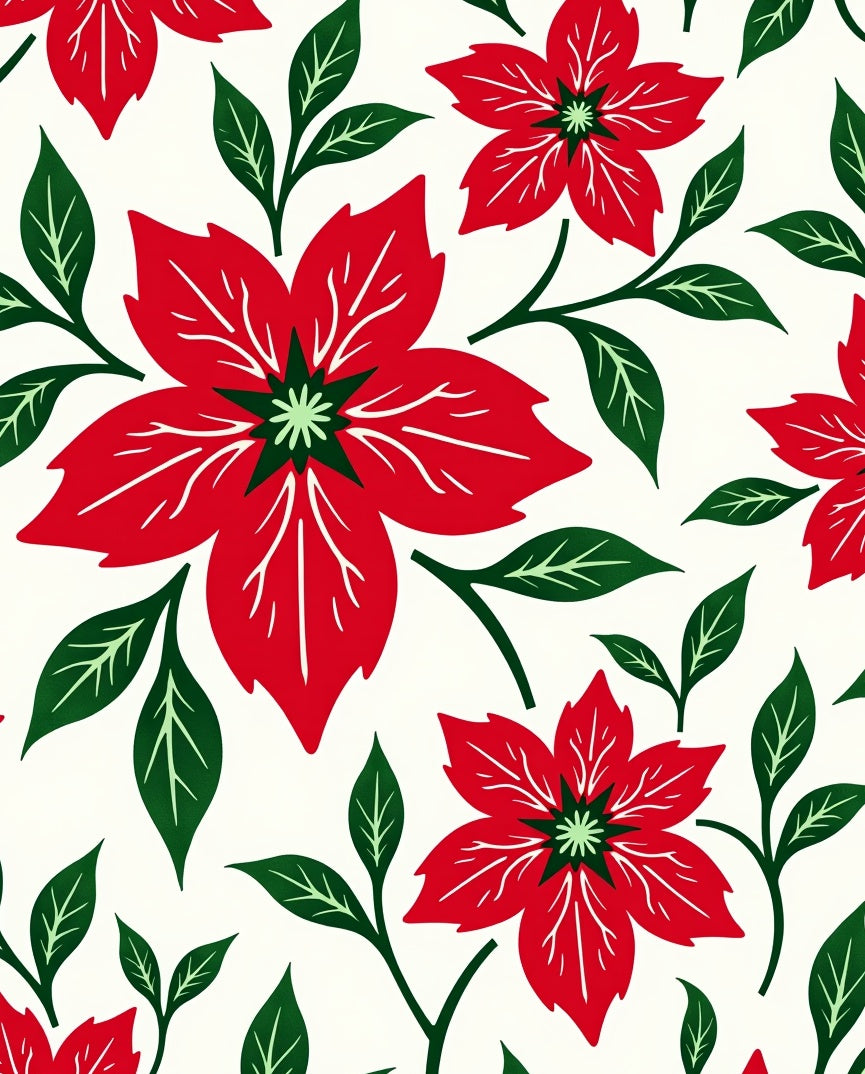 Crimson Poinsettia Leaf Botanical Arrangement Rug
