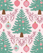 Retro Christmas Tree Ornaments Pink Teal Rug