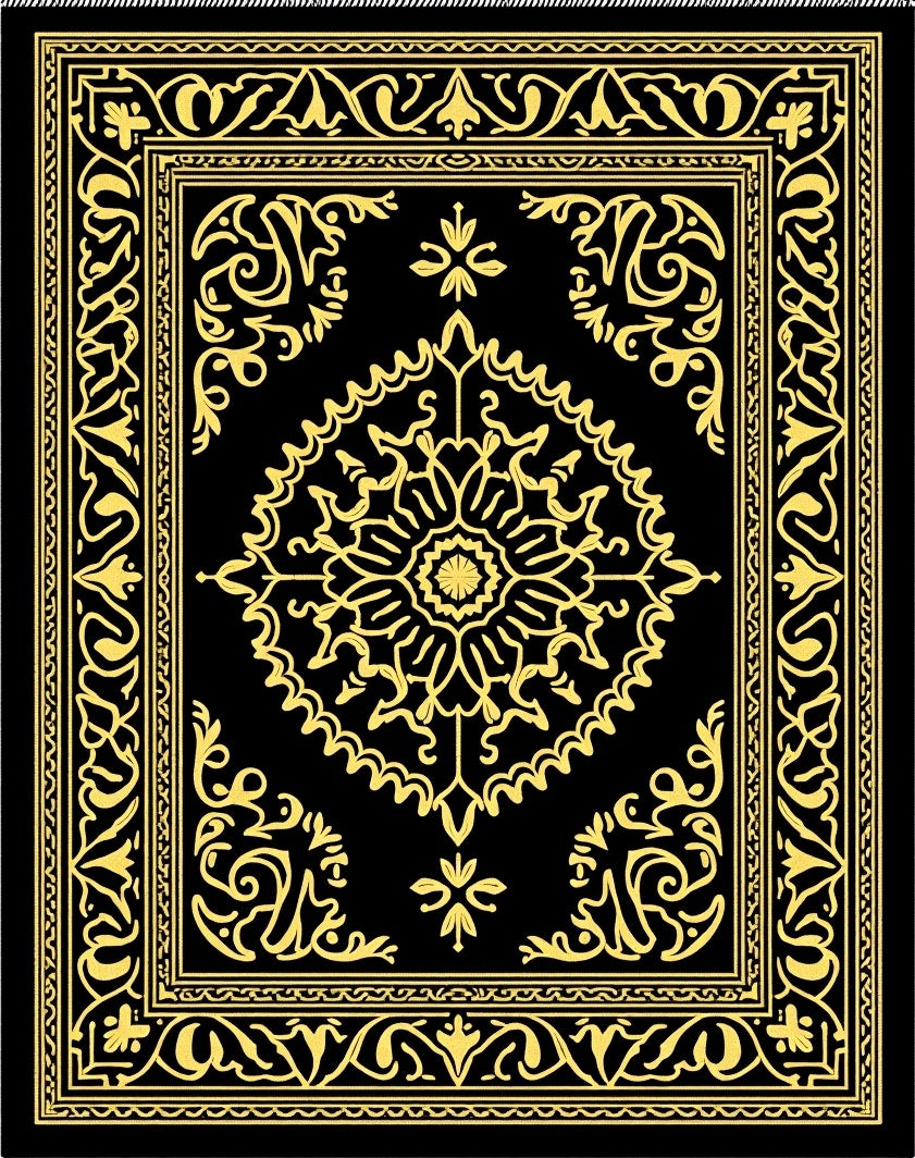Black Gold Medallion Frame Rug