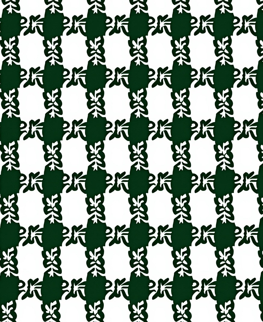 Forest Green White Lattice Vine Rug