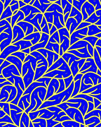 Vibrant Blue Yellow Botanical Network Rug