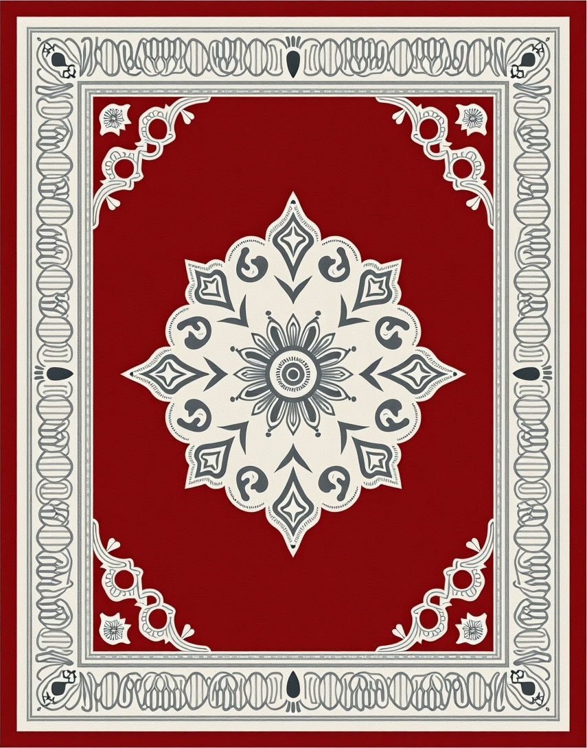Rich Scarlet Antique Lotus Border Rug