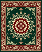 Deep Teal Crimson Medallion Border Rug