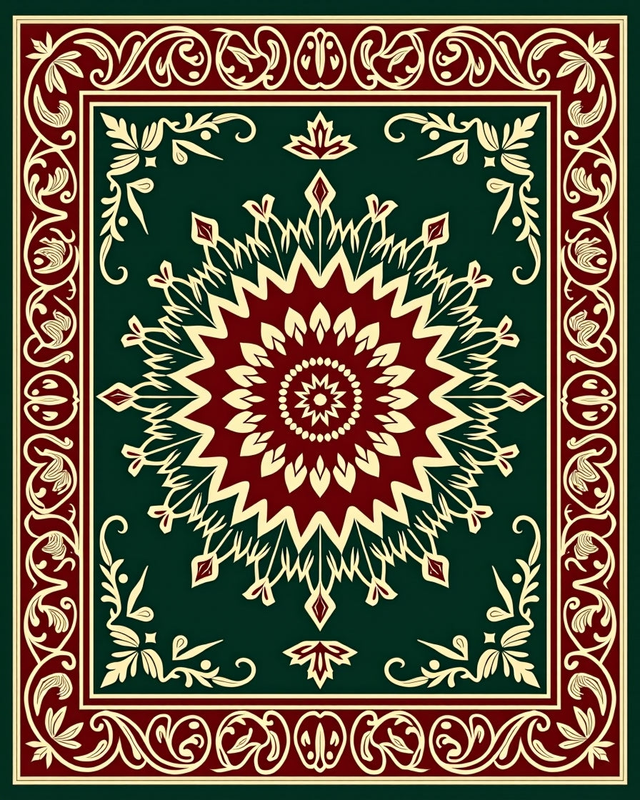 Deep Teal Crimson Medallion Border Rug