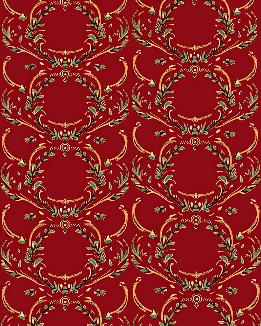 Crimson Gold Green Floral Wreath Rug