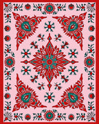 Floral Crimson Teal Mandala Rug