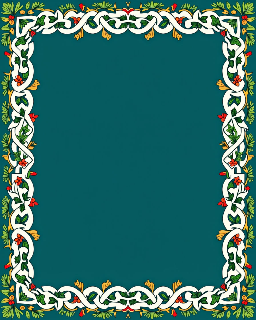 Ornate Green Floral Intertwined Border Rug