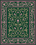 Emerald Green Floral Vine Border Rug