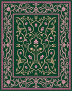 Emerald Green Floral Vine Border Rug