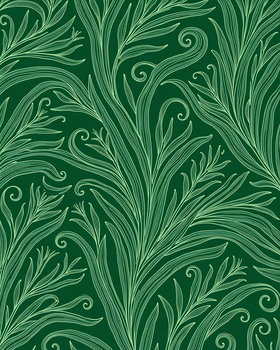 Dark Green Leafy Swirl Vine Rug