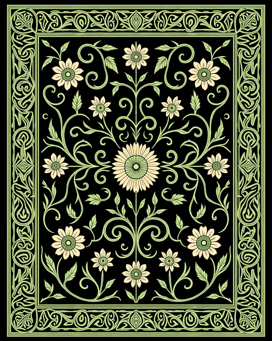 Black Floral Archival Glow Rug