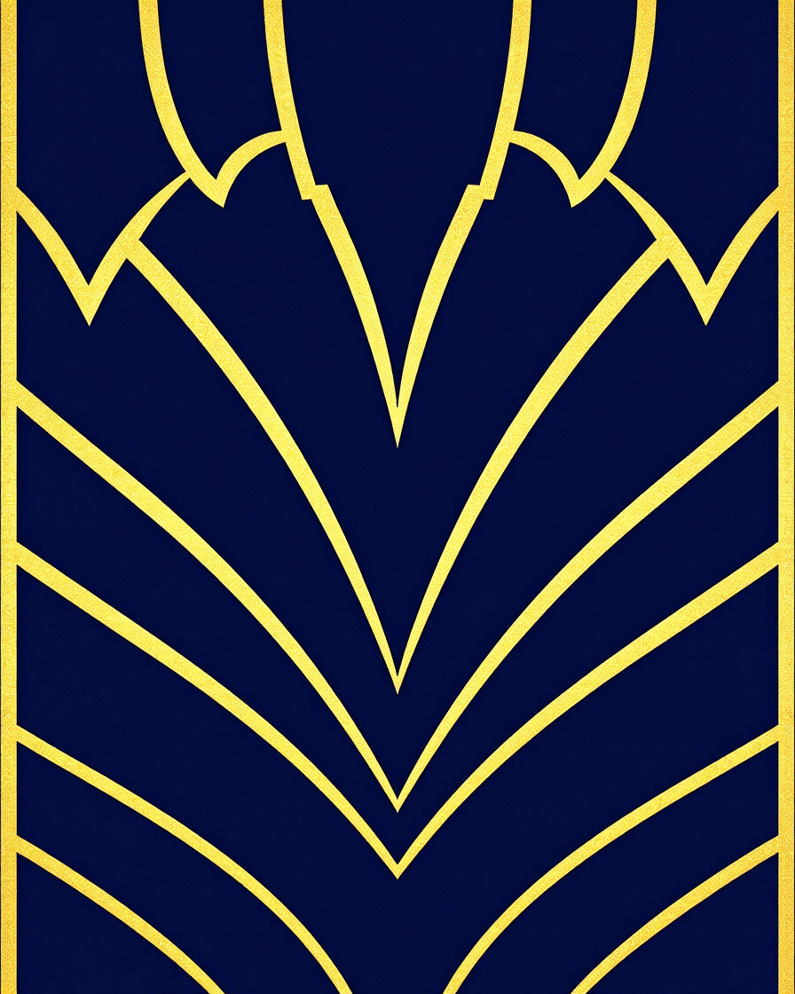 Deep Blue Gold Geometric Fan Rug