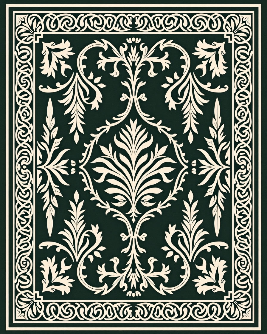 Vintage Cream Damask Border Rug