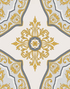 Gold Gray Baroque Scroll Ornament Rug