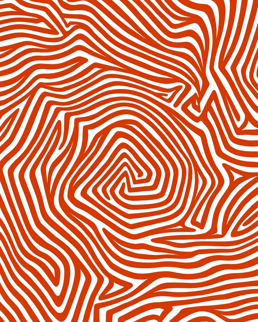 Crimson White Wavy Line Abstract Rug