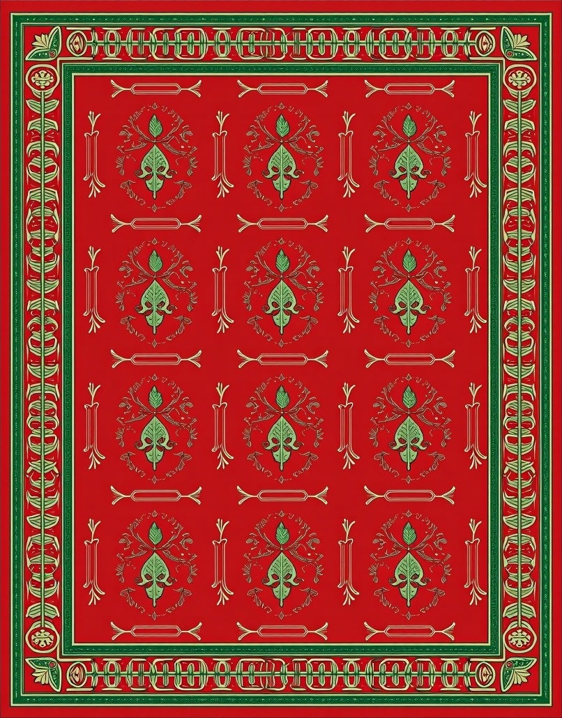 Victorian Red Green Leaf Border Rug