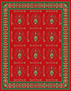 Victorian Red Green Leaf Border Rug