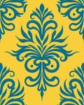Vibrant Teal Floral Scrollwork Artwork Rug