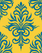 Vibrant Teal Floral Scrollwork Artwork Rug
