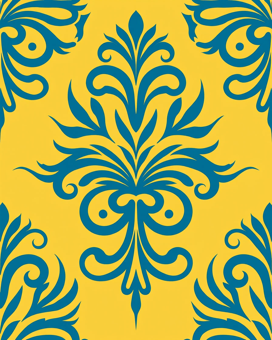 Vibrant Teal Floral Scrollwork Artwork Rug