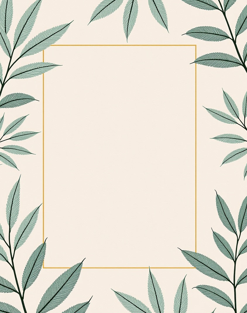 Elegant Green Leaf Bordered Cream Rug