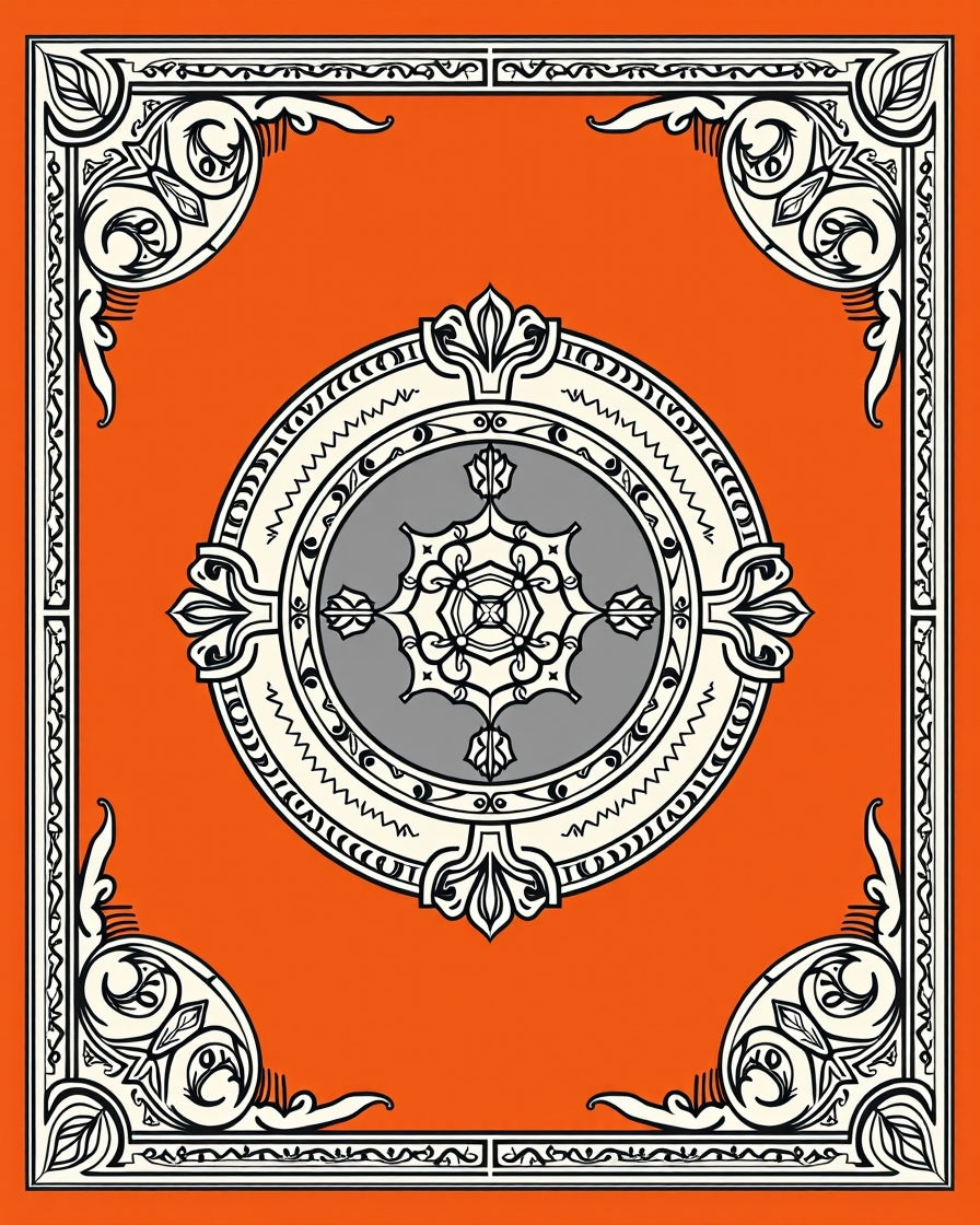 Orange Mandala Intricate Border Rug